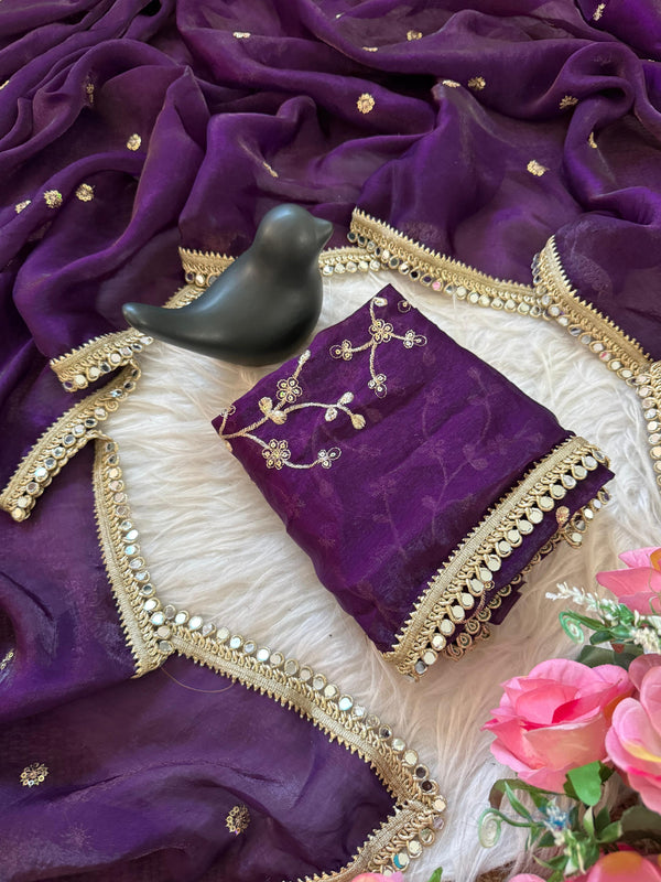 Purple Space Satin Sequin Saree with Mirror Lace Border | RD SANVI
