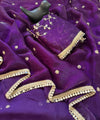 Purple Space Satin Sequin Saree with Mirror Lace Border | RD SANVI