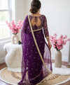 Purple Space Satin Sequin Saree with Mirror Lace Border | RD SANVI