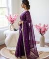 Purple Space Satin Sequin Saree with Mirror Lace Border | RD SANVI