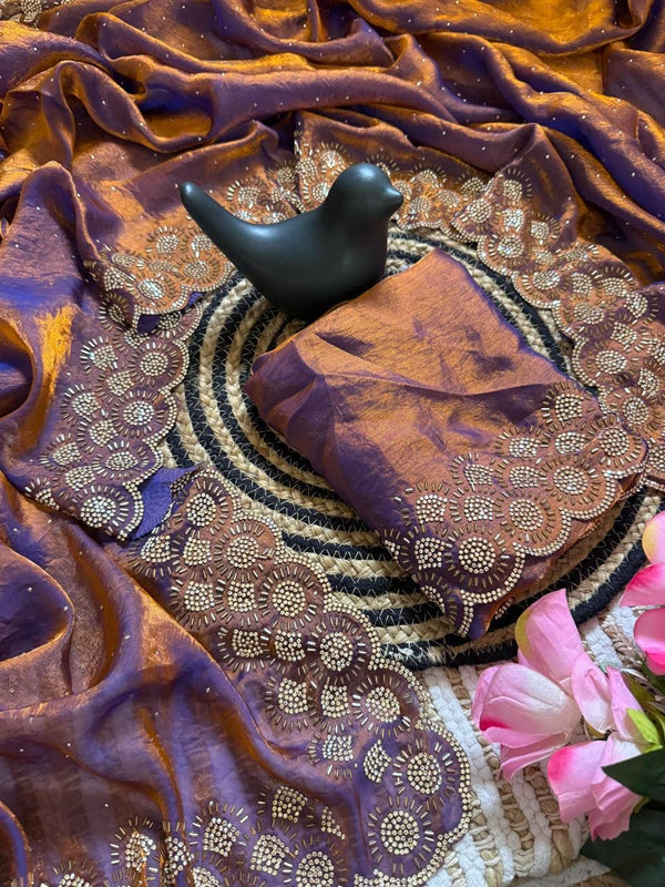 Purple Space Silk Jarkan Work Saree for Wedding & Party | RD TAMANAH