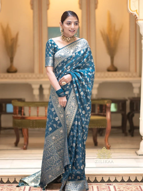Rama Banarasi Silk Saree | Ethnic Wear for Women detail view