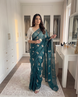 Rama Chiffon Party Wear Saree with Siroski & Moti Work | RD KHUSHI