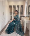 Rama Chiffon Party Wear Saree with Siroski & Moti Work | RD KHUSHI