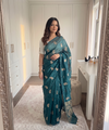 Rama Chiffon Party Wear Saree with Siroski & Moti Work | RD KHUSHI