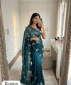 Rama Chiffon Party Wear Saree with Siroski & Moti Work | RD KHUSHI