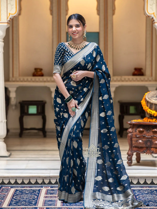 Rama Jacquard Silk Saree | Traditional Wedding Wear detail view