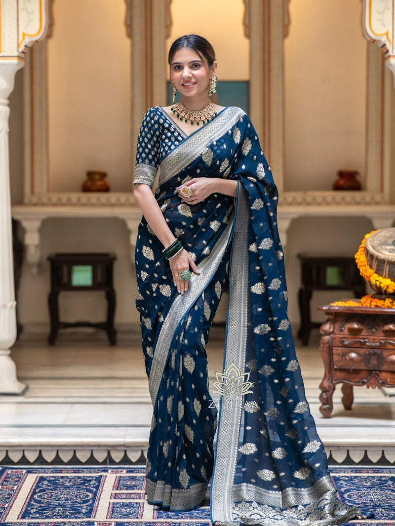 Rama Jacquard Silk Saree | Traditional Wedding Wear