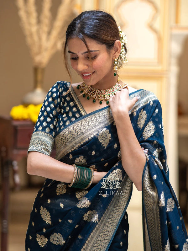 Rama Jacquard Silk Saree | Traditional Wedding Wear