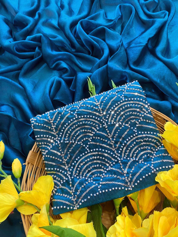Rama Satin Bollywood Saree with Moti Work Designer Blouse | RD DIVISHA