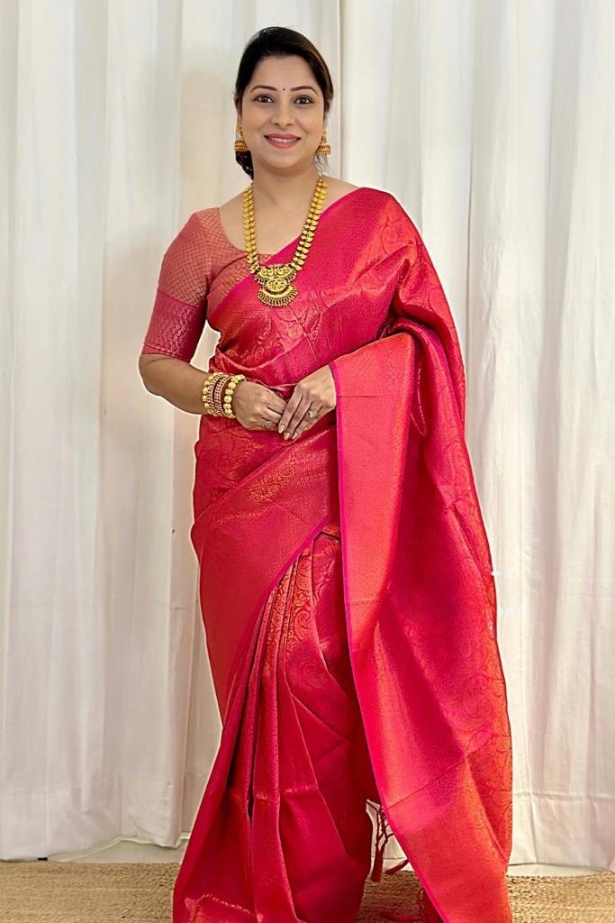 Rani Pink Banarasi Silk Saree | Bridal & Festive Wear