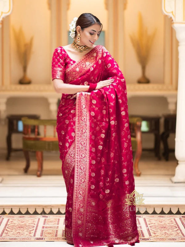 Rani Pink Banarasi Silk Saree | Ethnic Wear for Women detail view