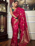 Rani Pink Banarasi Silk Saree | Wedding & Festive Wear