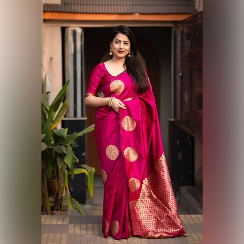 Rani Pink Banarasi Silk Saree | Wedding & Festive Wear