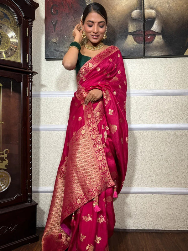 Rani Pink Banarasi Silk Saree | Wedding & Festive Wear