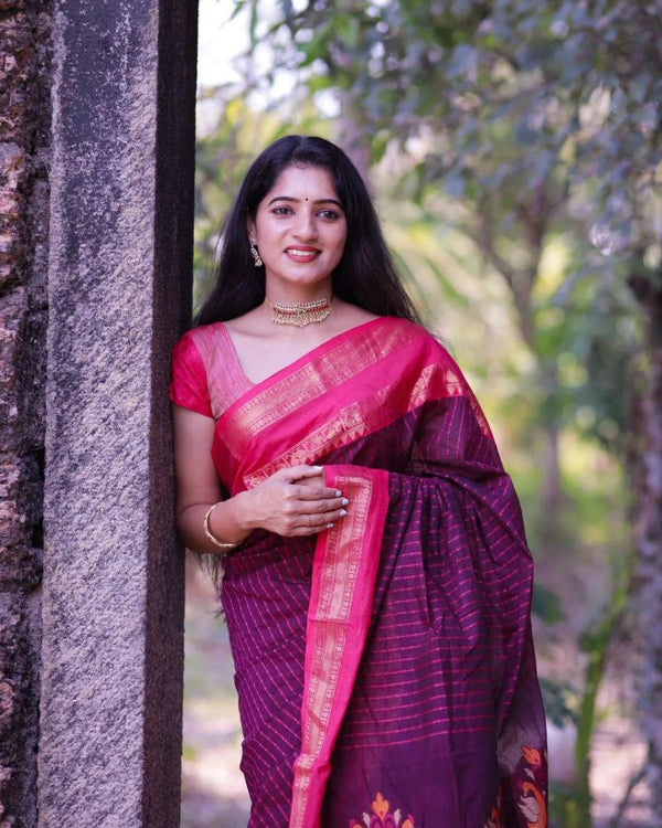 Rani Pink Jacquard Silk Saree | Bridal & Festive Wear