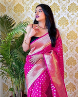 Rani Pink Jacquard Silk Saree | Festival & Ceremony Wear