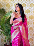 Rani Pink Jacquard Silk Saree | Festival & Ceremony Wear