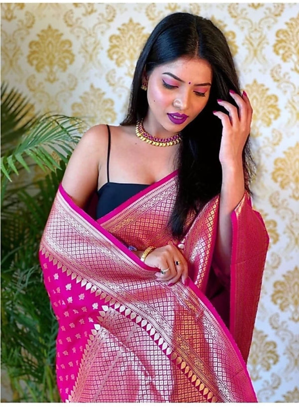 Rani Pink Jacquard Silk Saree | Festival & Ceremony Wear