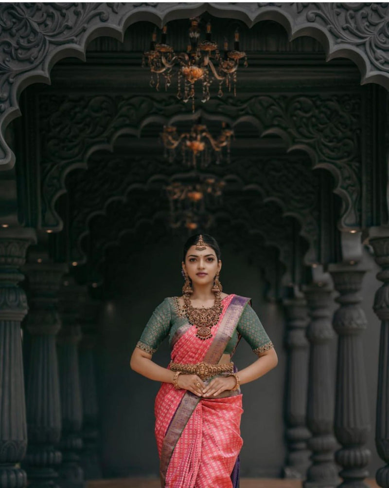 Rani Pink Jacquard Silk Saree | Rich Zari Border Saree