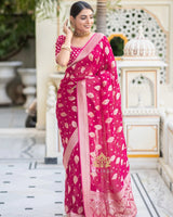Rani Pink Jacquard Silk Saree | Traditional Wedding Wear