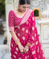 Rani Pink Jacquard Silk Saree | Traditional Wedding Wear