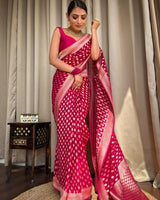 Rani Pink Jacquard Silk Saree | Wedding & Festive Wear