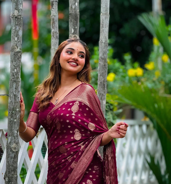 Rani Pink Jacquard Silk Saree | Wedding & Festive Wear