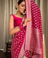 Rani Pink Jacquard Silk Saree | Wedding & Festive Wear