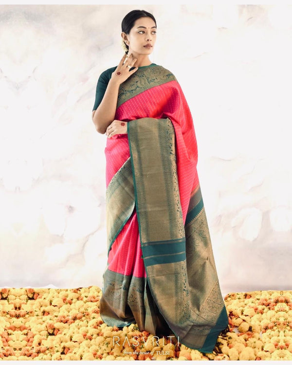 Rani Pink Jacquard Silk Saree | Wedding & Reception Wear