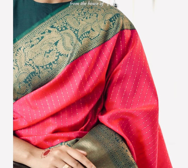 Rani Pink Jacquard Silk Saree | Wedding & Reception Wear