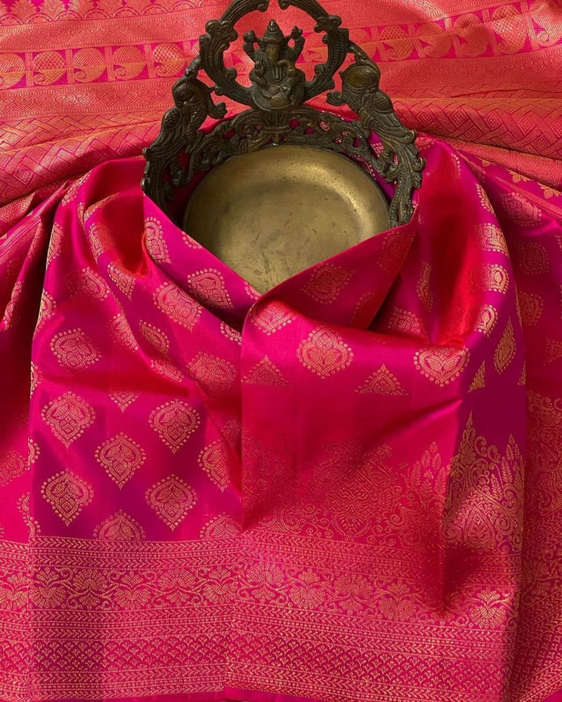 Rani Pink Kanjivaram Silk Saree | Festive & Party Wear