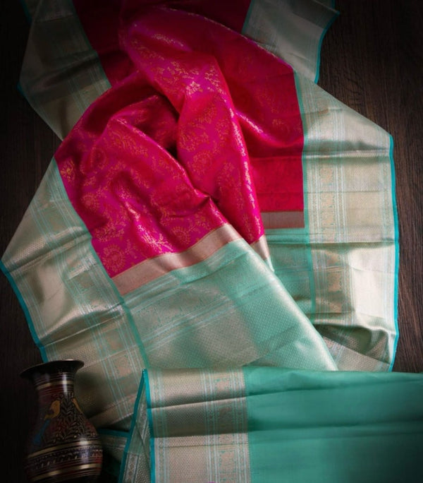 Rani Pink Kanjivaram Silk Saree | Festive & Party Wear