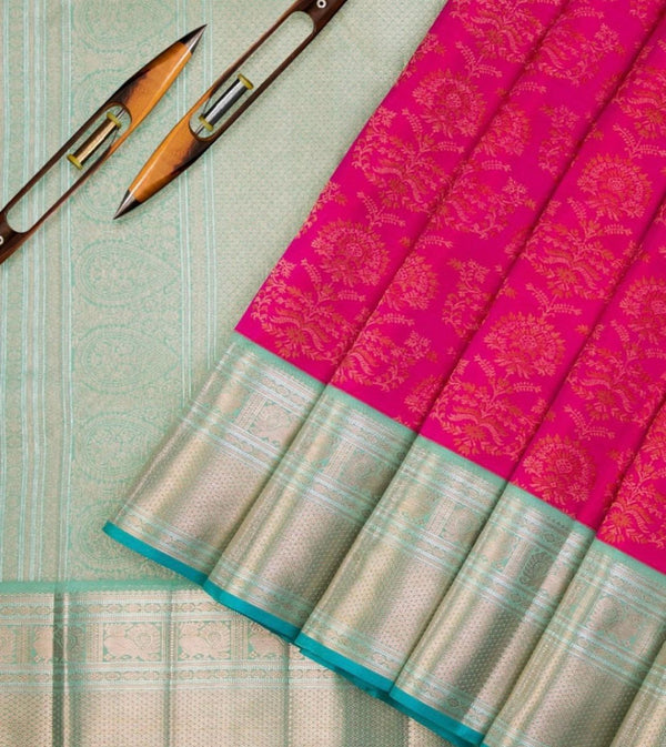 Rani Pink Kanjivaram Silk Saree | Festive & Party Wear