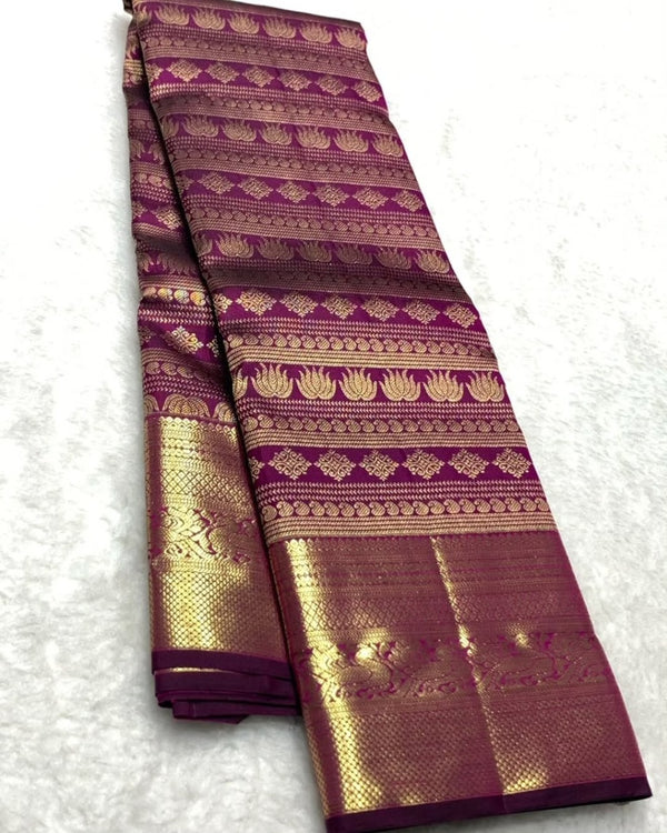 Rani Pink Kanjivaram Silk Saree | Traditional Wedding Wear detail view