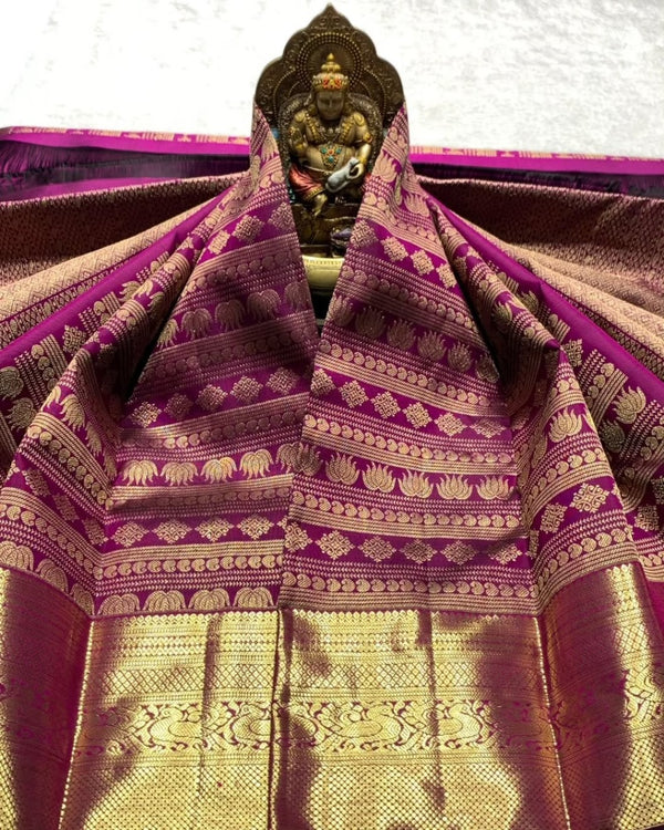 Rani Pink Kanjivaram Silk Saree | Traditional Wedding Wear
