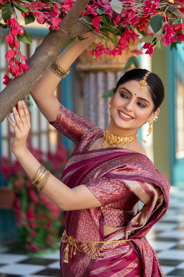 Rani Pink Kanjivaram Silk Saree | Wedding & Reception Wear