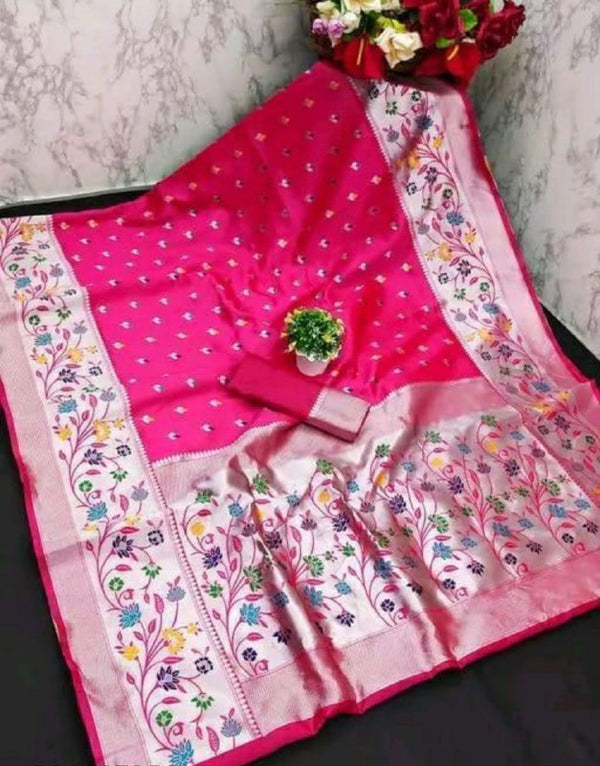 Rani Pink Paithani Silk Saree | Traditional Wedding Wear