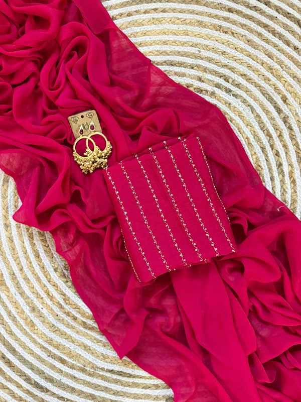 Rani Pink Rangoli Crush Saree with Sequin Bits Blouse | RD VIAANA