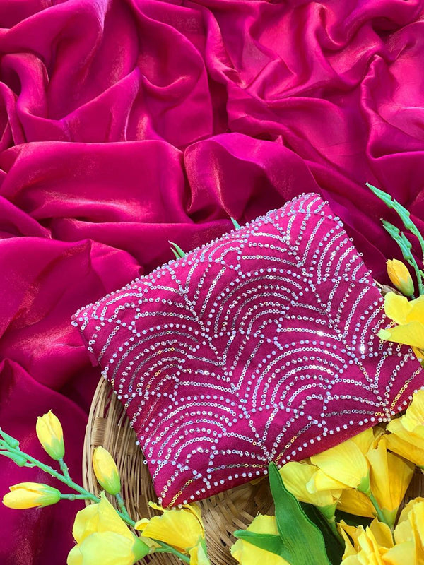 Rani Pink Satin Bollywood Saree with Moti Work Designer Blouse | RD DIVISHA