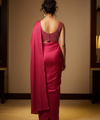 Rani Pink Satin Bollywood Saree with Moti Work Designer Blouse | RD DIVISHA