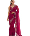 Rani Pink Satin Saree with Zari Weaving & Siroski Border | RD TANISHKA