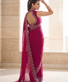 Rani Pink Satin Saree with Zari Weaving & Siroski Border | RD TANISHKA