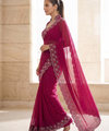 Rani Pink Satin Saree with Zari Weaving & Siroski Border | RD TANISHKA