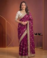 Rani Pink Space Satin Sequin Bits Work Saree for Party Wear | RD RAADO