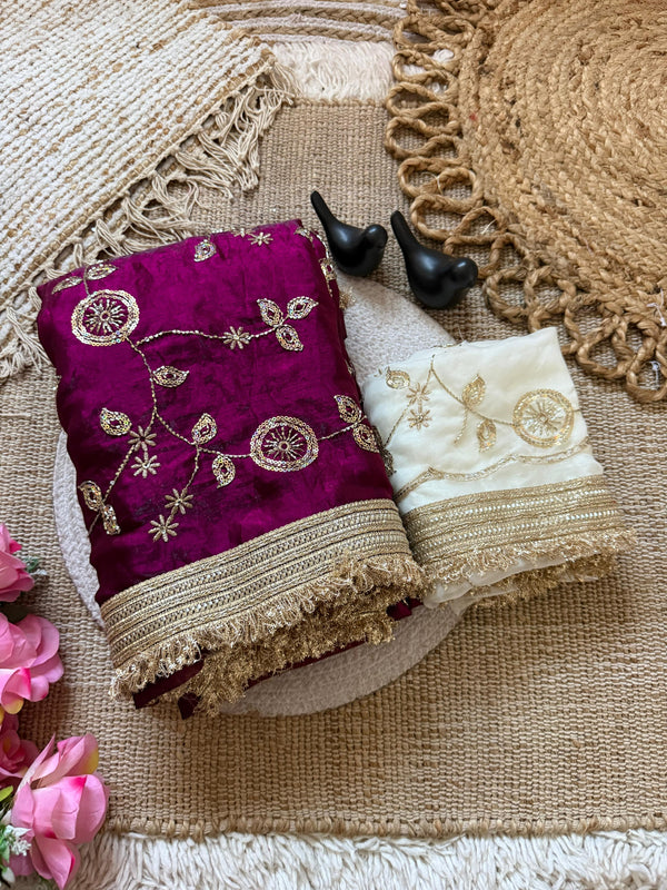 Rani Pink Space Satin Sequin Bits Work Saree for Party Wear | RD RAADO