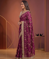 Rani Pink Space Satin Sequin Bits Work Saree for Party Wear | RD RAADO