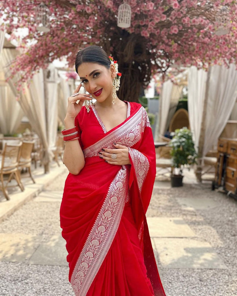 Red Banarasi Silk Saree | Bridal & Festive Wear