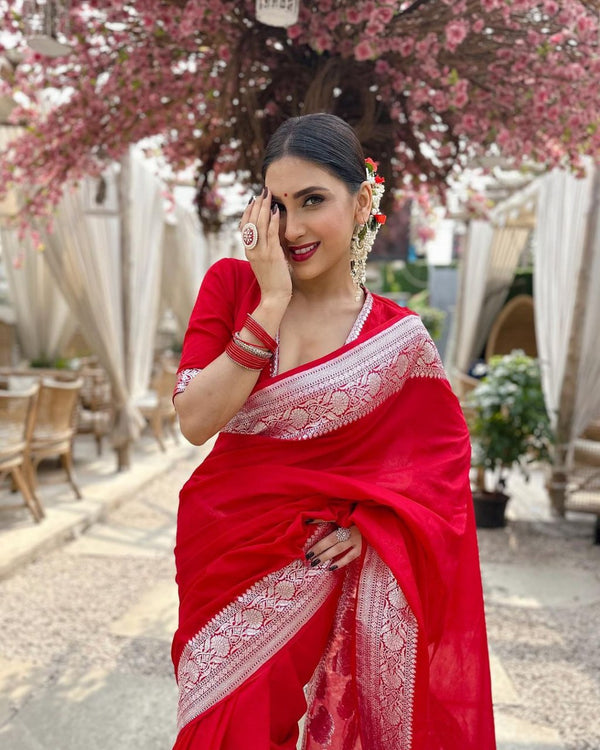 Red Banarasi Silk Saree | Bridal & Festive Wear