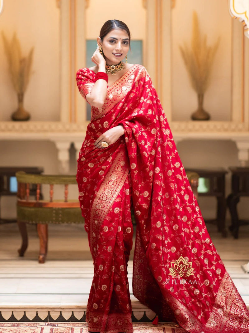 Red Banarasi Silk Saree | Ethnic Wear for Women